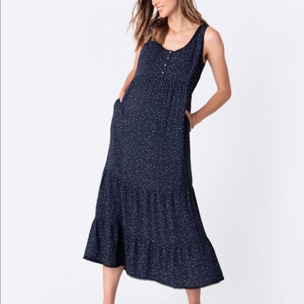 Seraphine blue polka dot tiered maternity and breastfeeding/nursing dress, nwt